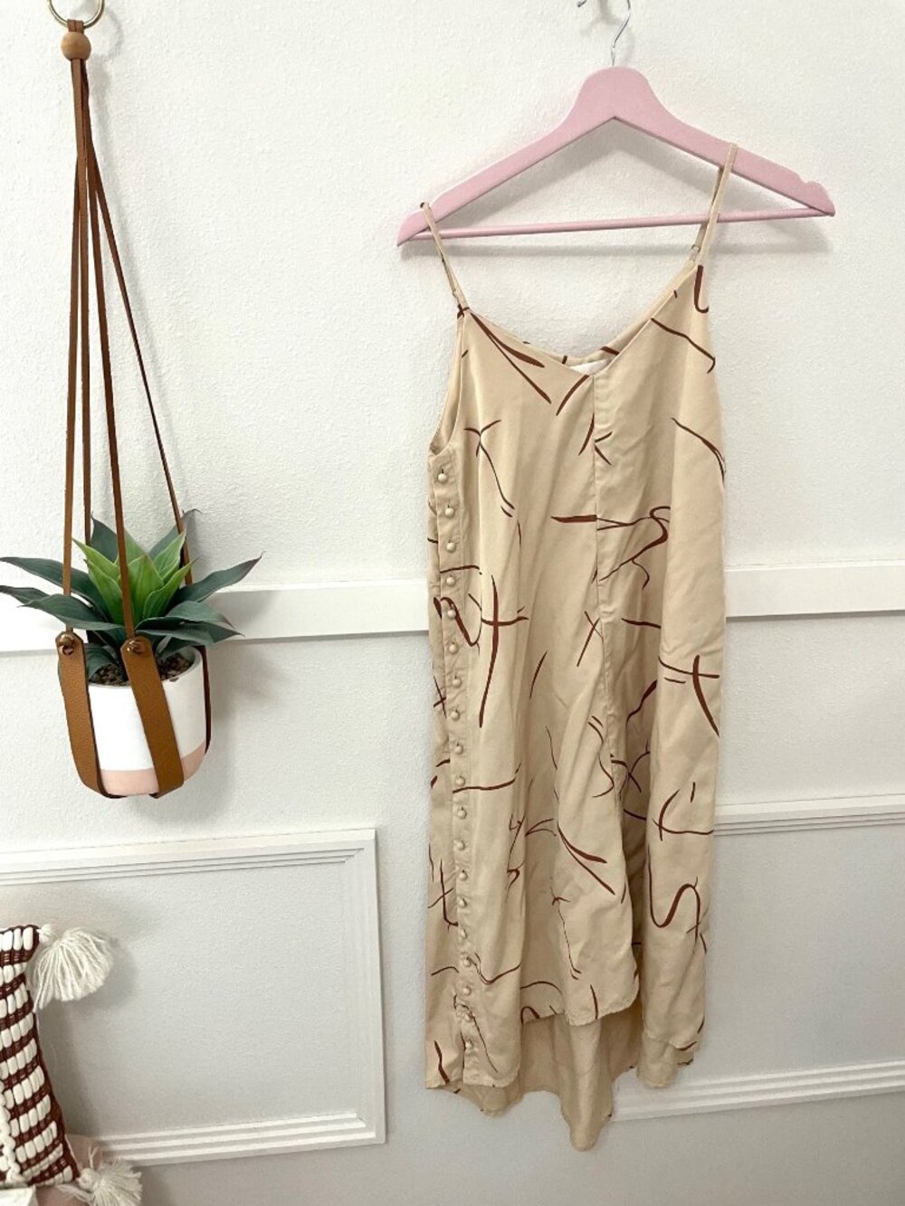 Anthropologie Sancia Claudia Tan Dress Size XS Abstract Miro Print - Picture 2 of 5